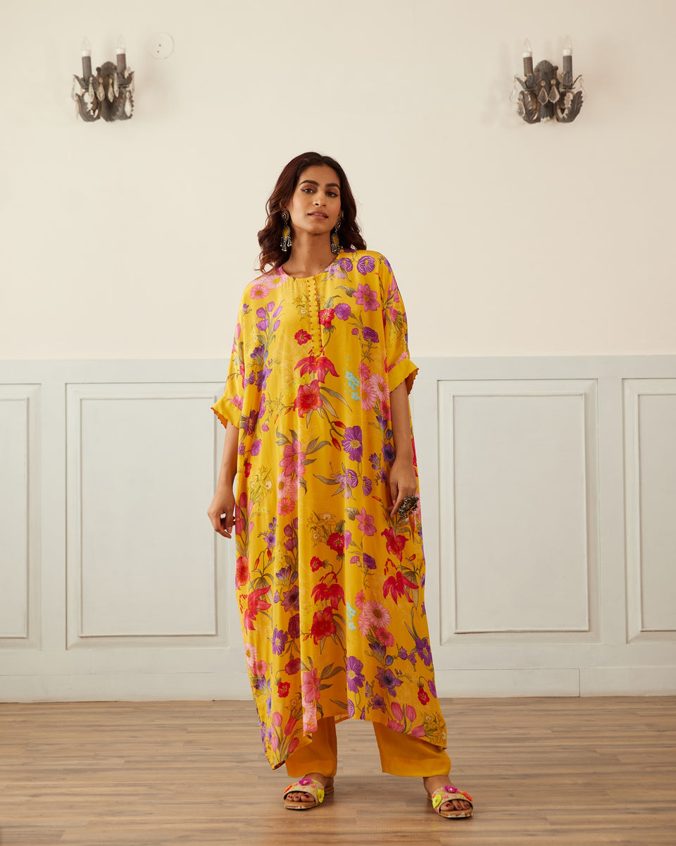 Yellow Khadi Kaftan Set