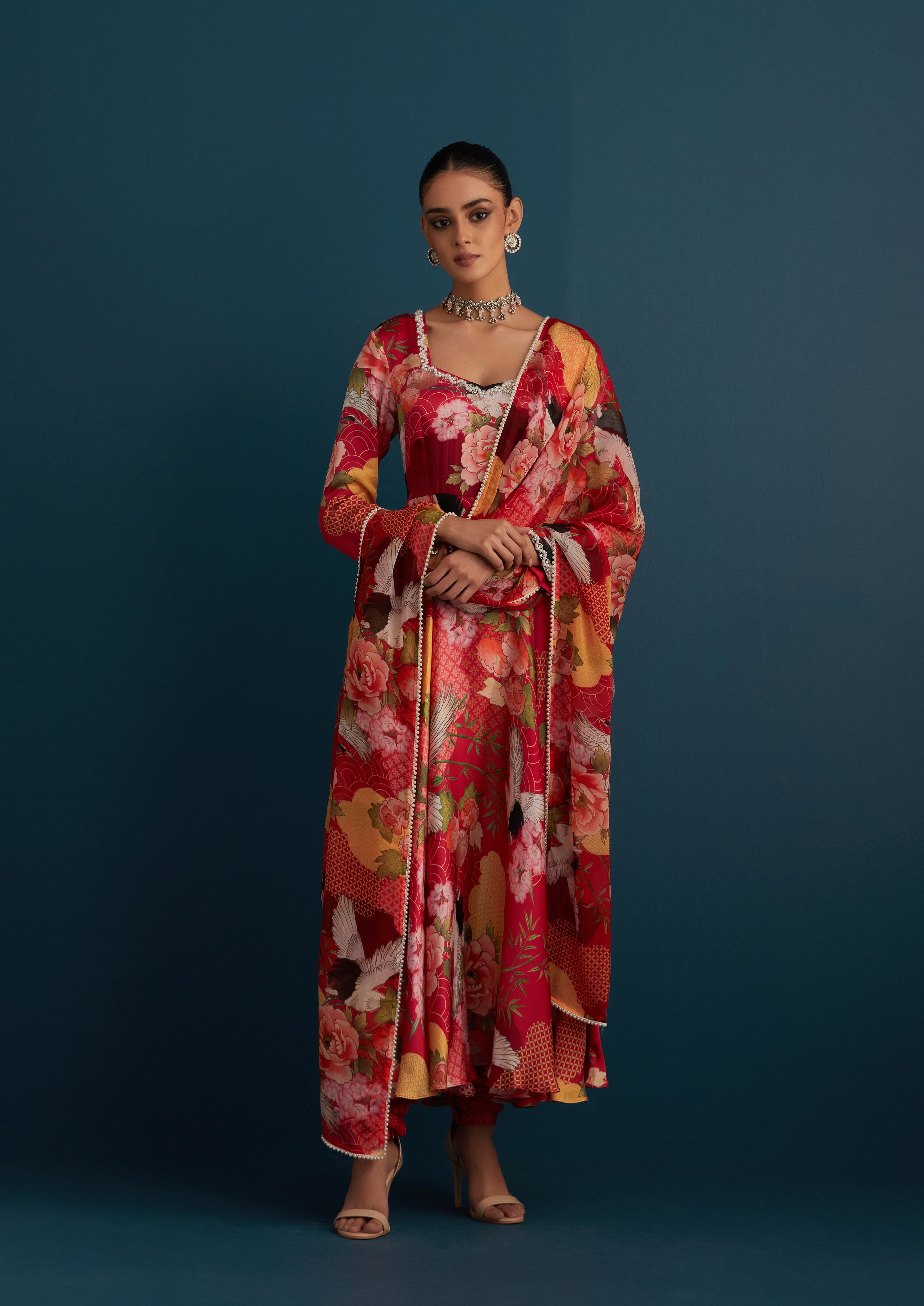 Red Printed Anarkali - House of Pink