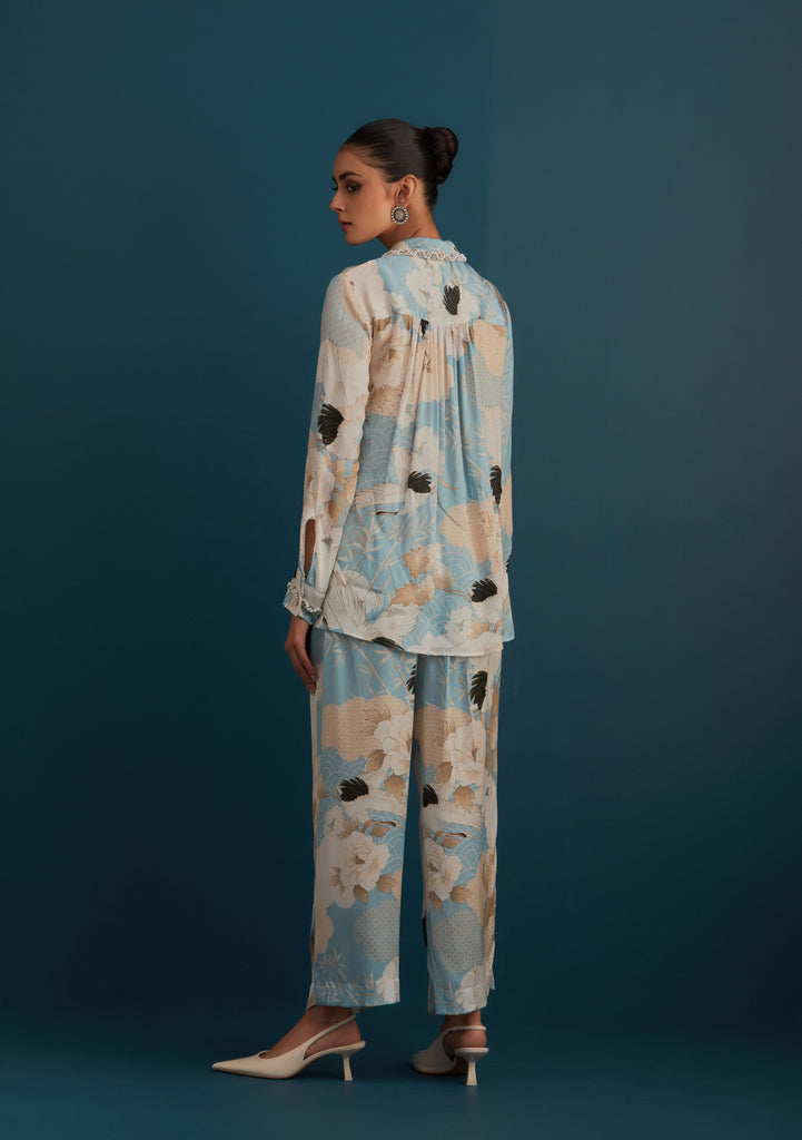 Powder Blue Embroidered Printed Coord Set - House of Pink
