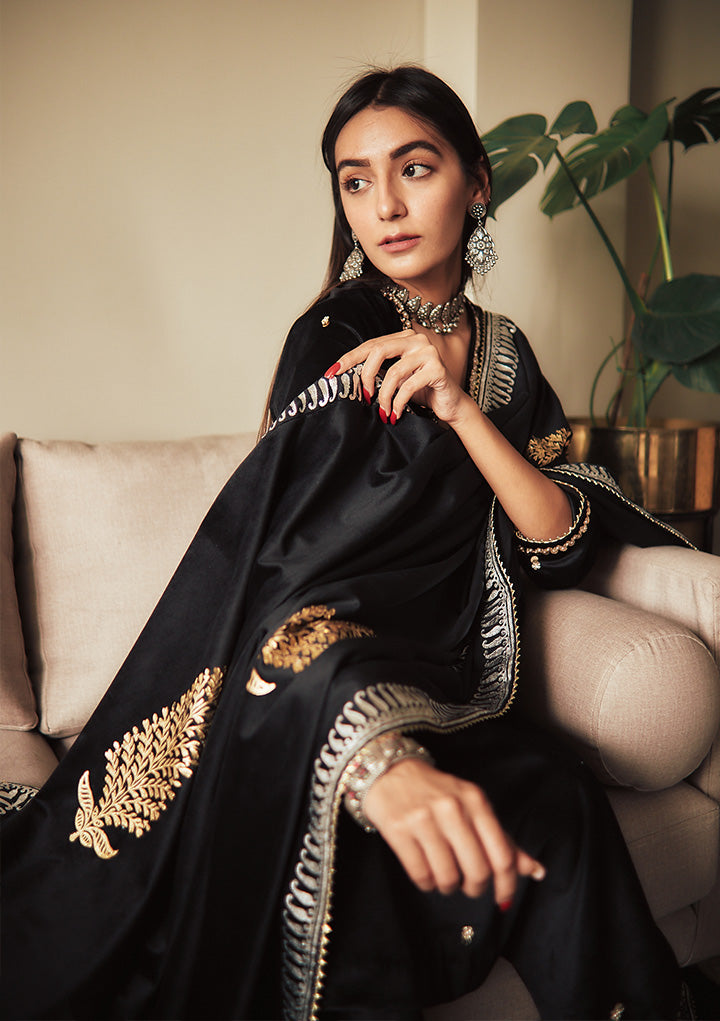 Buy Slate Black Velvet Handcrafted Suit Set online in India at Best Price